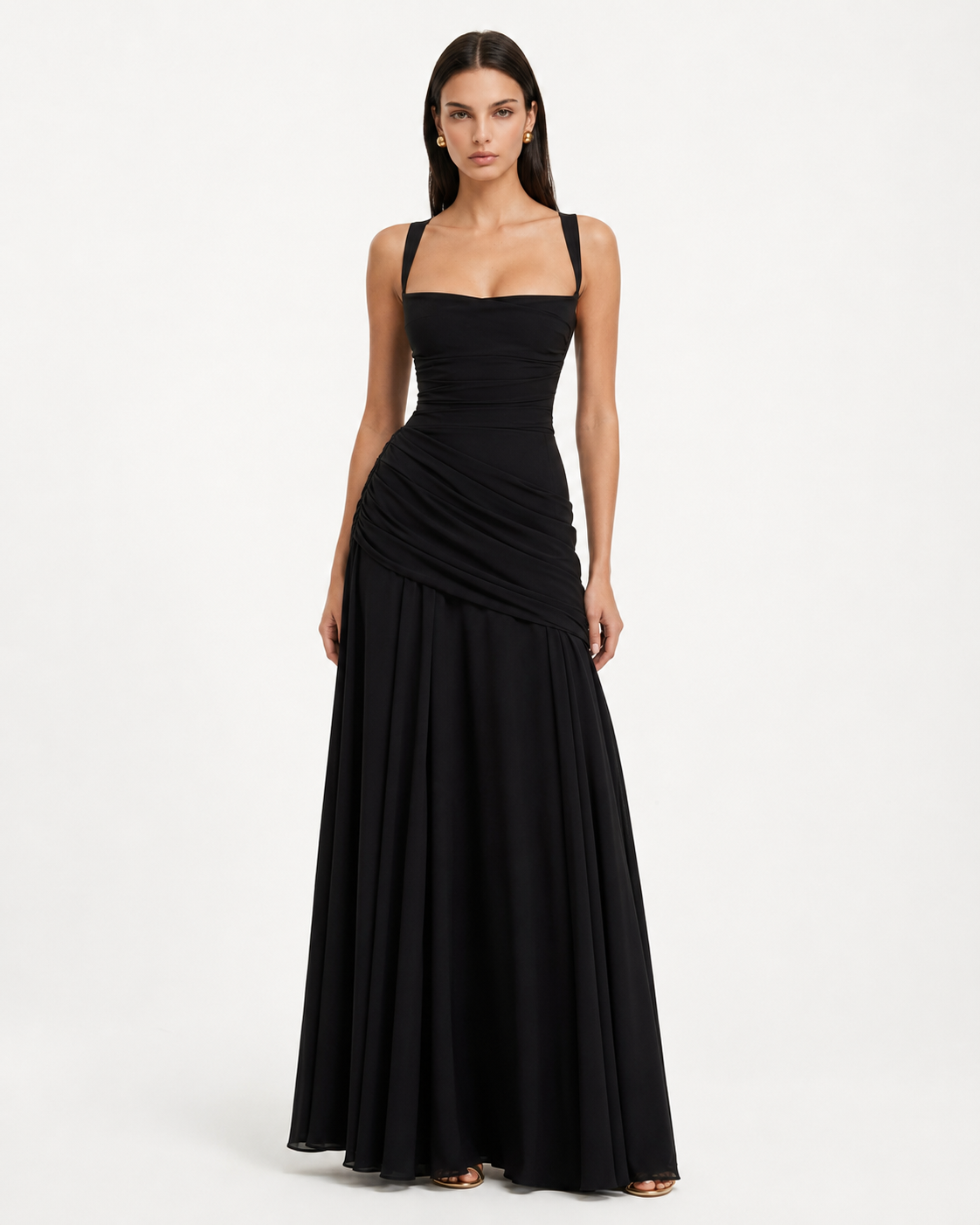 Noreia - Maxi jurk voor dames met een vierkante halslijn en strikdetail op de rug