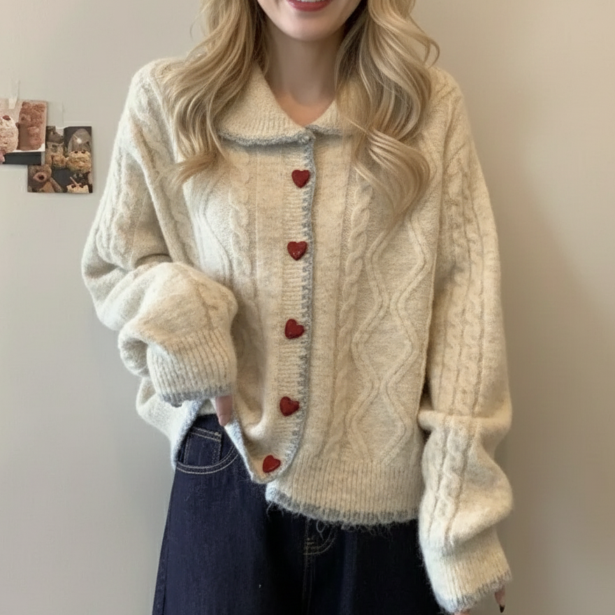 Oralissavine - Vintage Gebreide Hart Cardigan