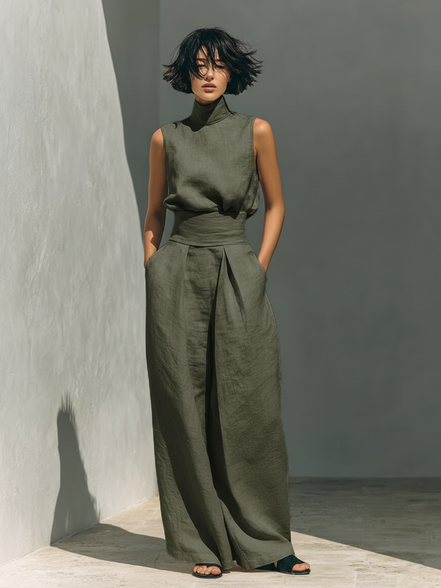 Fynelle - Elegant Mouwloos Set & Brede Broek voor Dames
