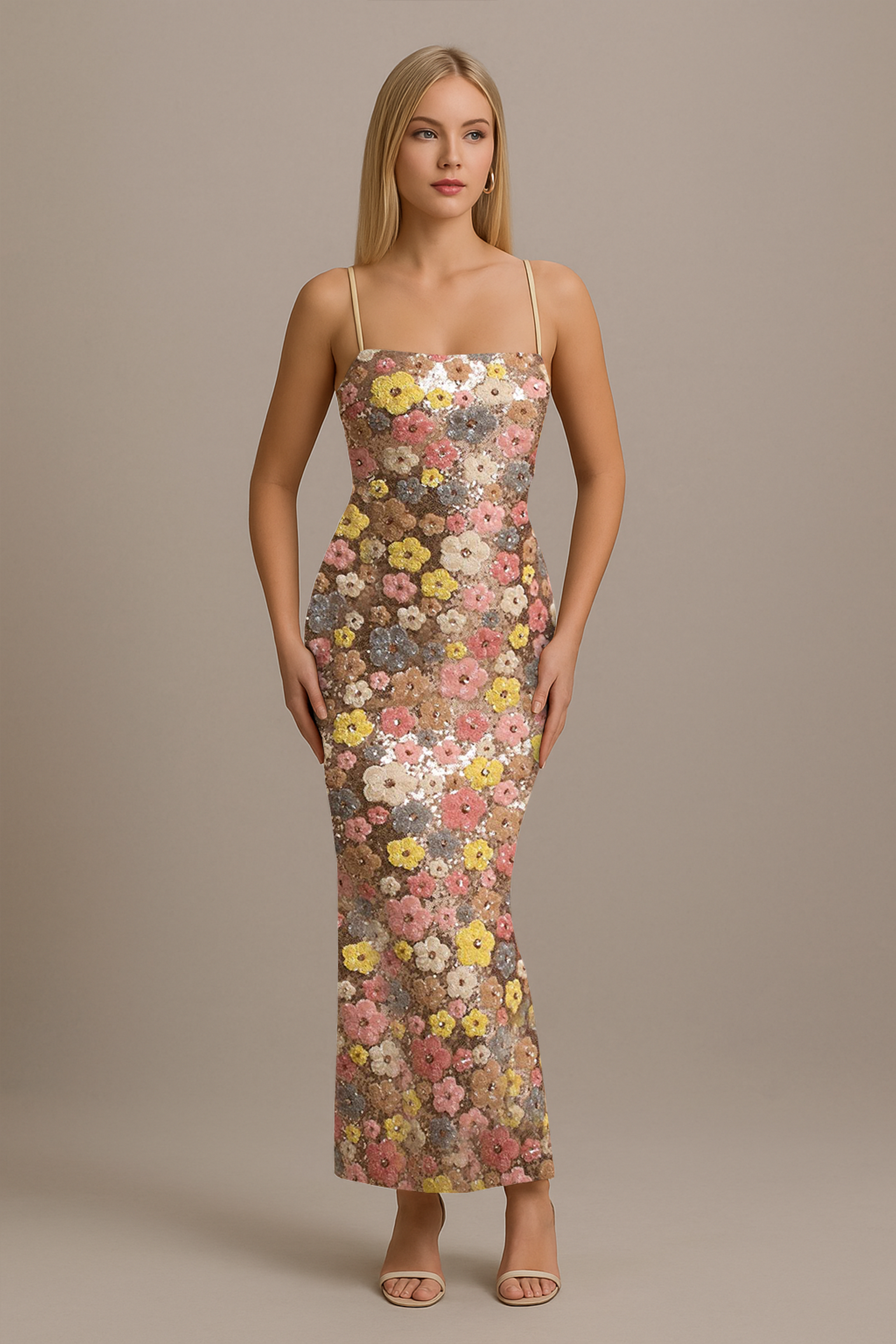 Lunovelle - Elegante lange bloemenjurk voor vrouwen met fijne bandjes
