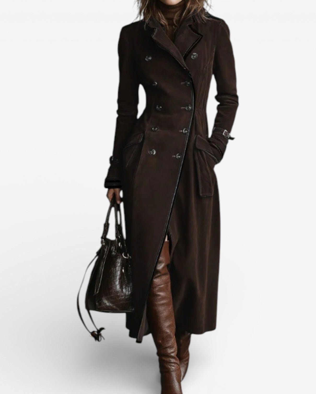Kaliravessa - Elegante Suède Leren Trenchcoat
