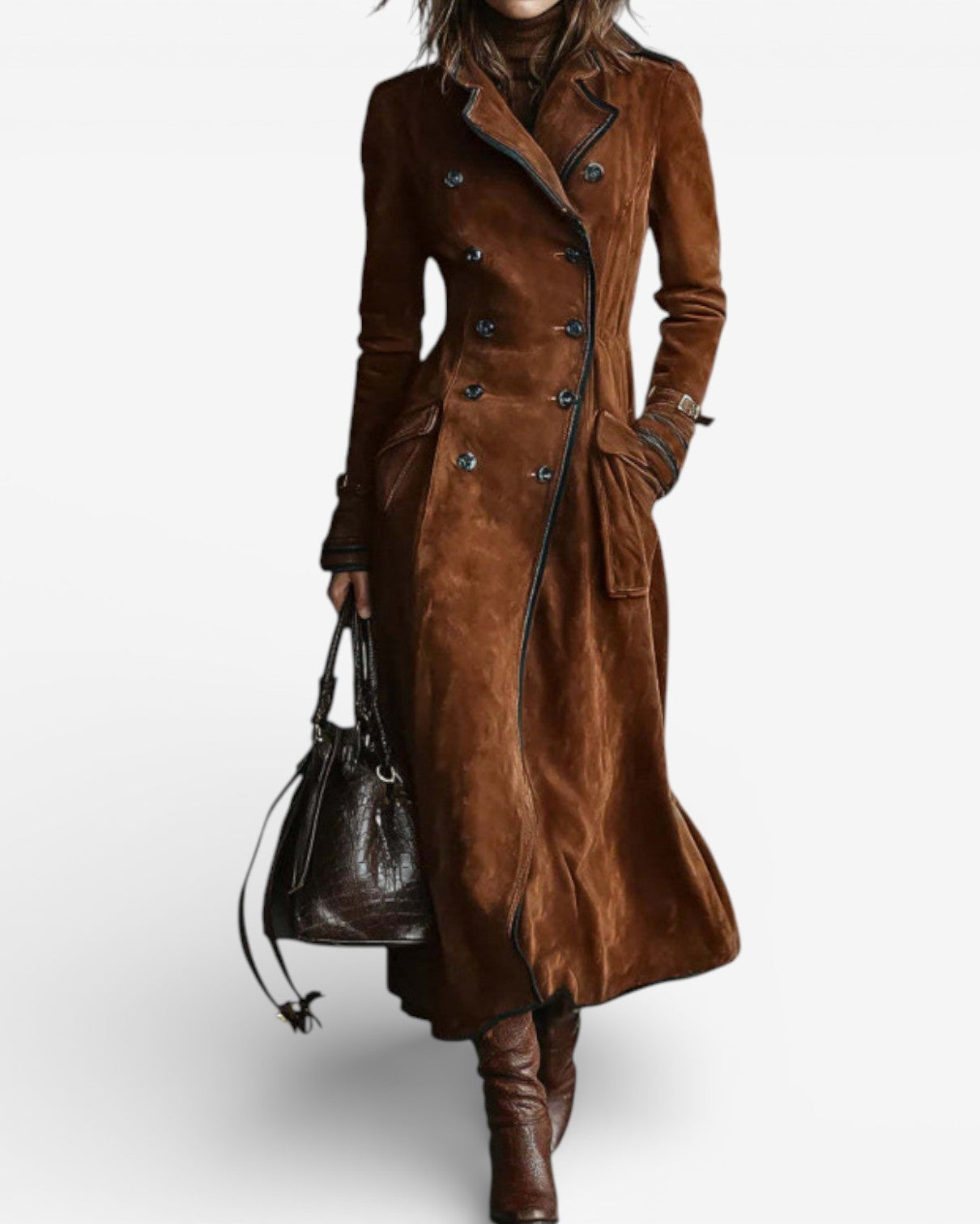 Kaliravessa - Elegante Suède Leren Trenchcoat
