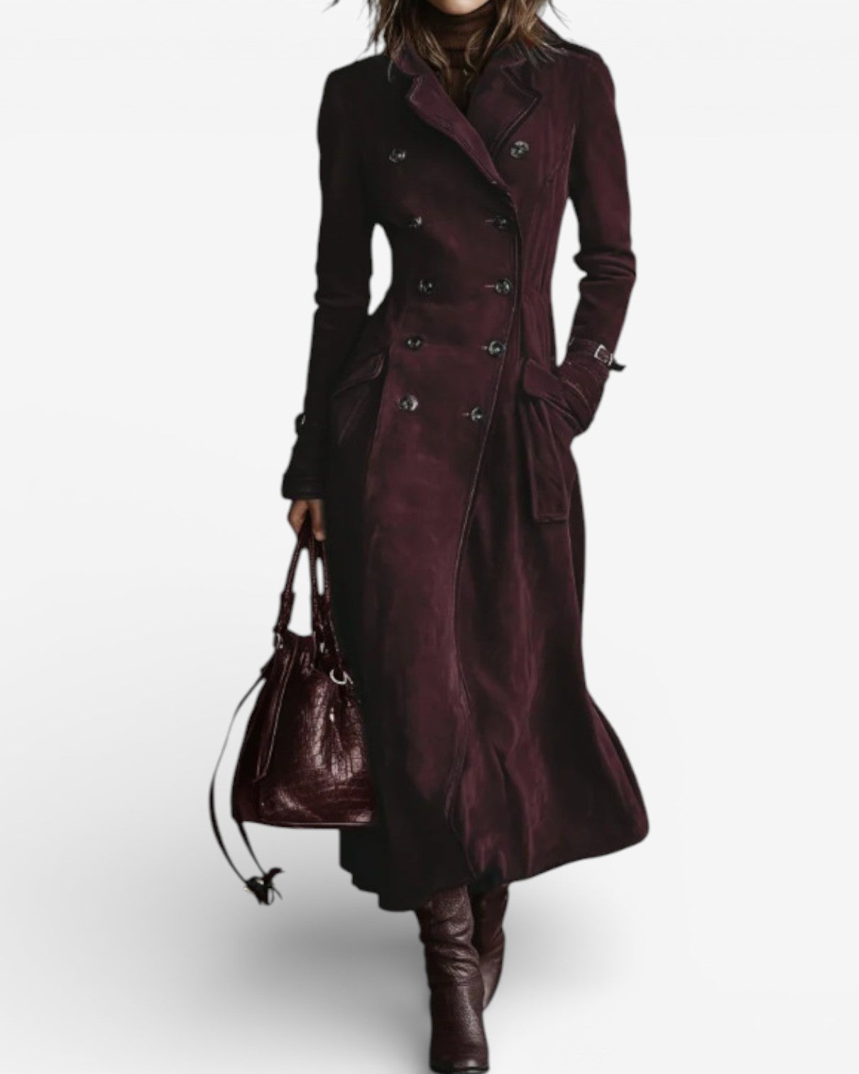 Kaliravessa - Elegante Suède Leren Trenchcoat