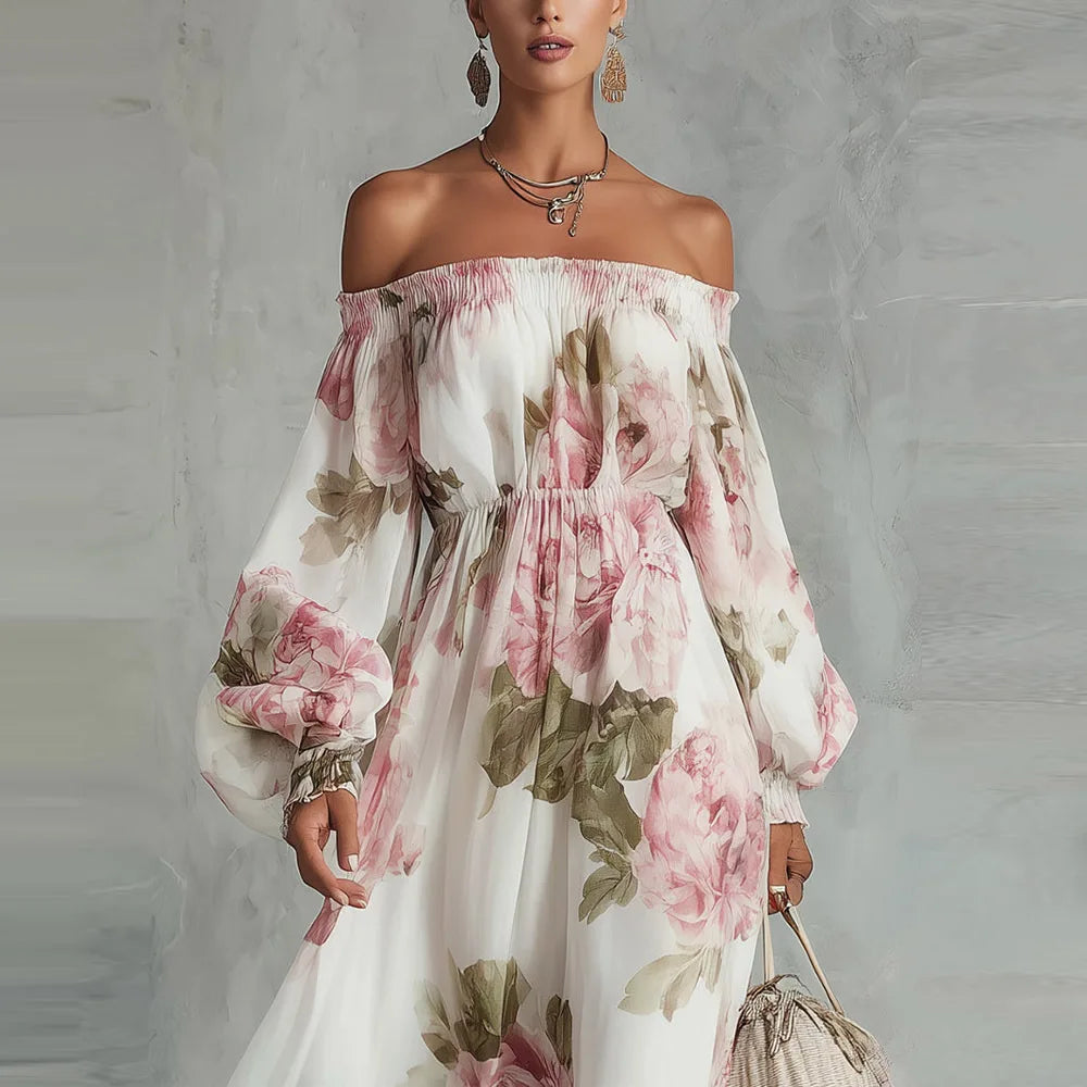 Douceline - Maxijurk met bloemen voor dames met blote schouders