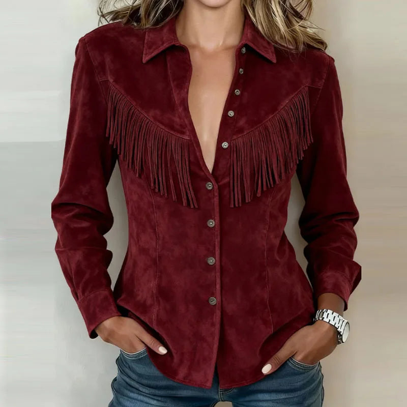 Faylarisse - Boheemse Suède Blouse met Fringes