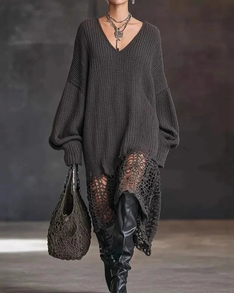 Selinavessa - Oversized Tricot Jurk met V-Hals