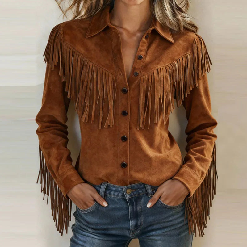 Faylarisse - Boheemse Suède Blouse met Fringes