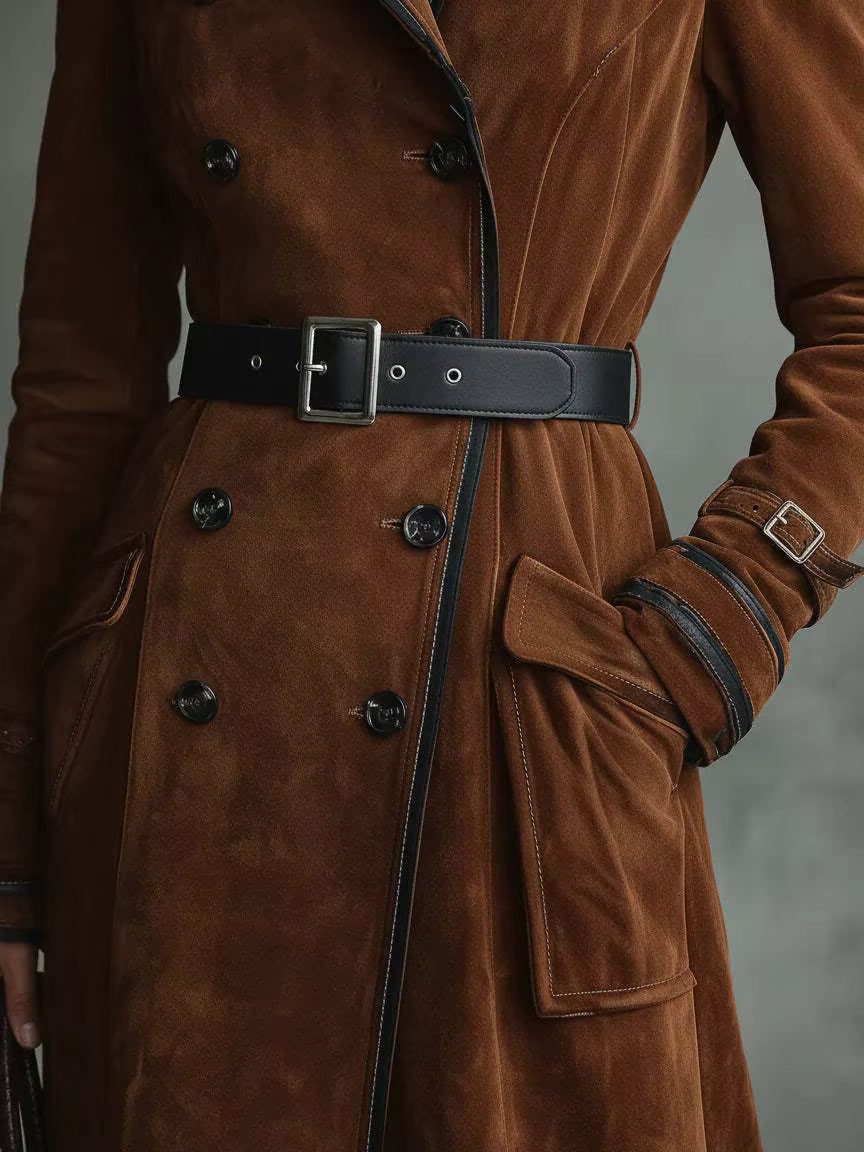 Kaliravessa - Elegante Suède Leren Trenchcoat