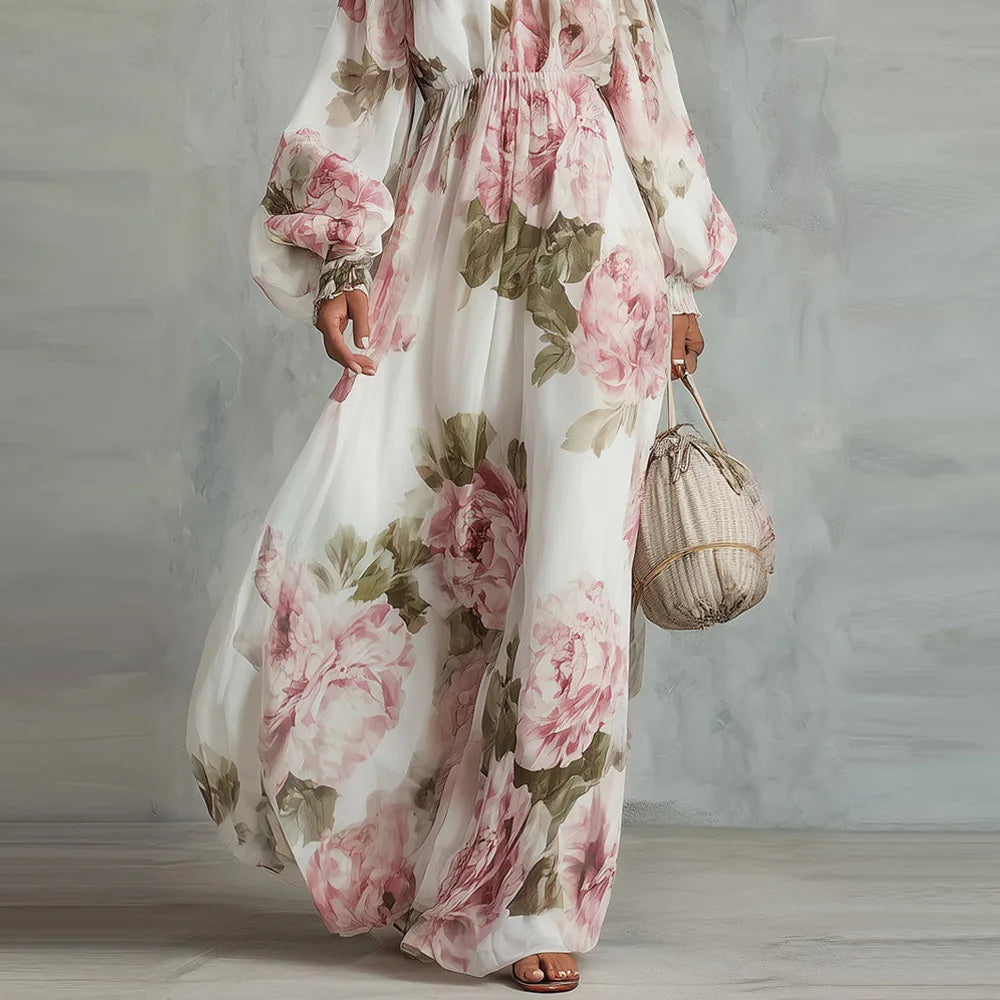 Douceline - Maxijurk met bloemen voor dames met blote schouders