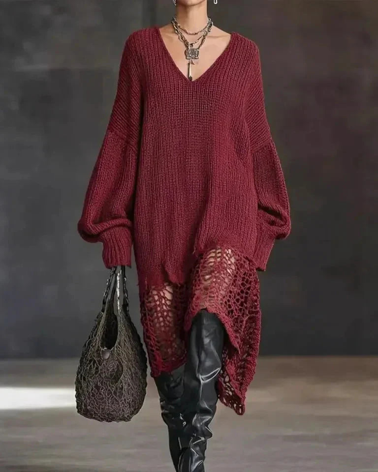 Selinavessa - Oversized Tricot Jurk met V-Hals