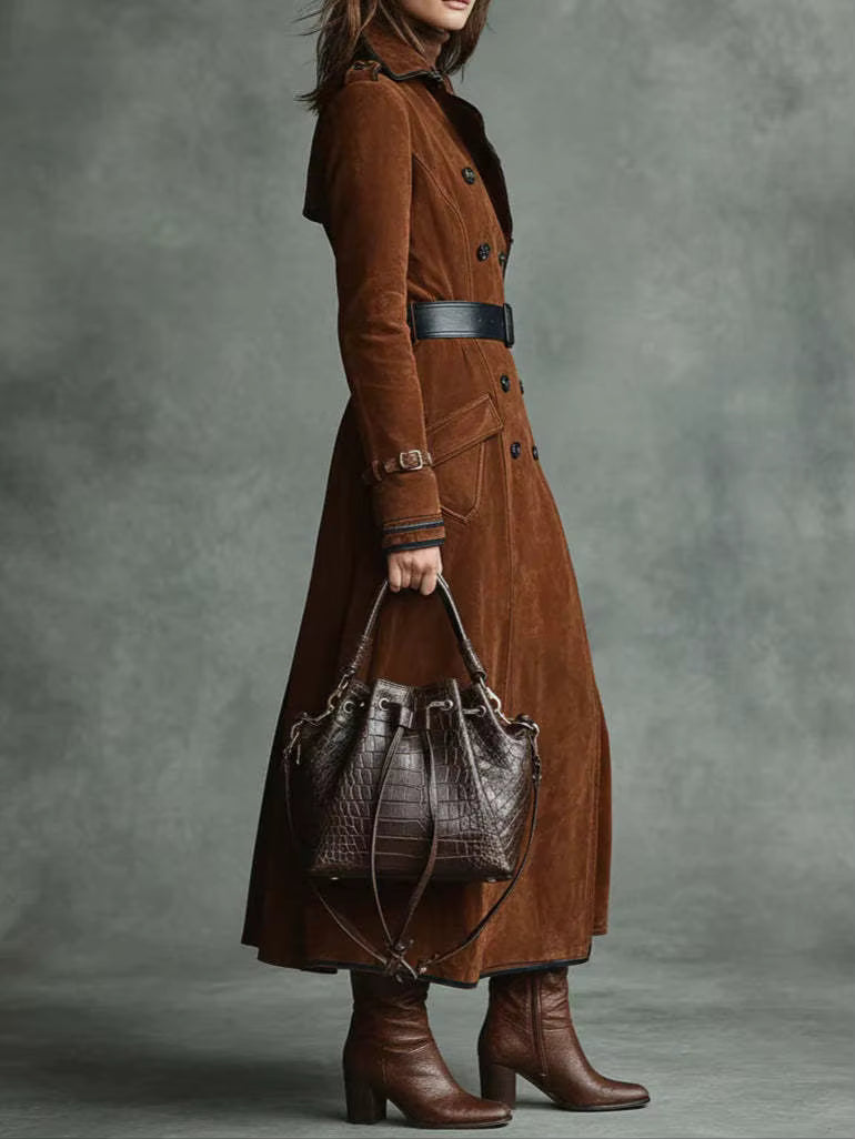 Kaliravessa - Elegante Suède Leren Trenchcoat