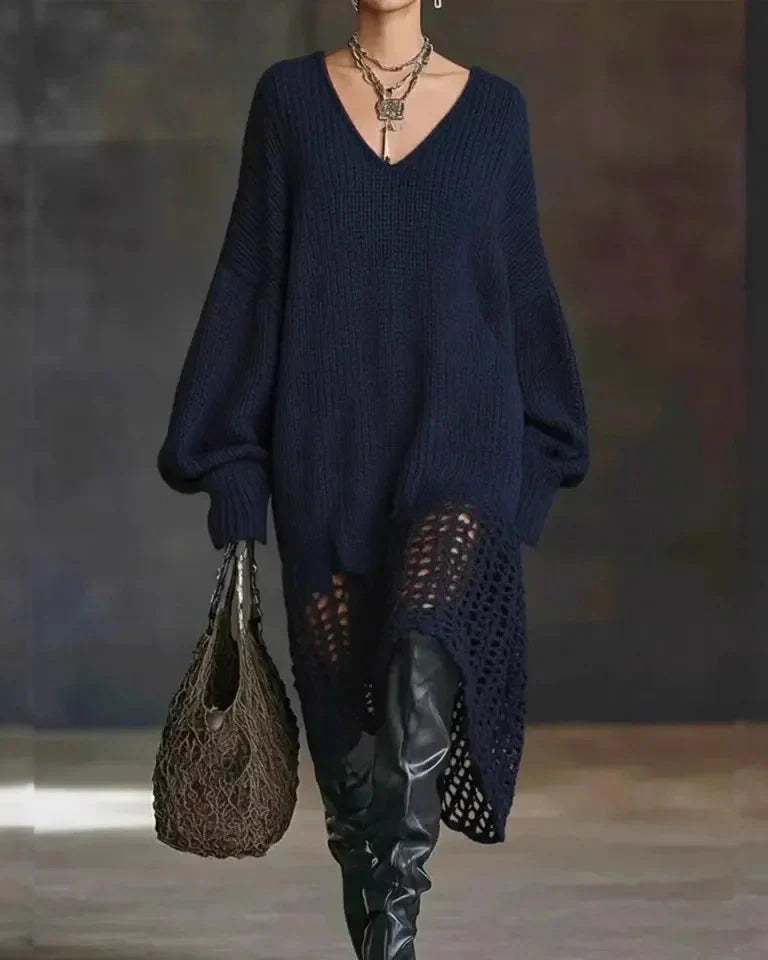 Selinavessa - Oversized Tricot Jurk met V-Hals