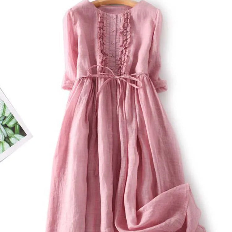 Tyrella - Dames Maxi Jurk van Luchtig en Vloeiend Linnen in Elegante Casual Stijl