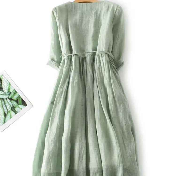 Tyrella - Dames Maxi Jurk van Luchtig en Vloeiend Linnen in Elegante Casual Stijl
