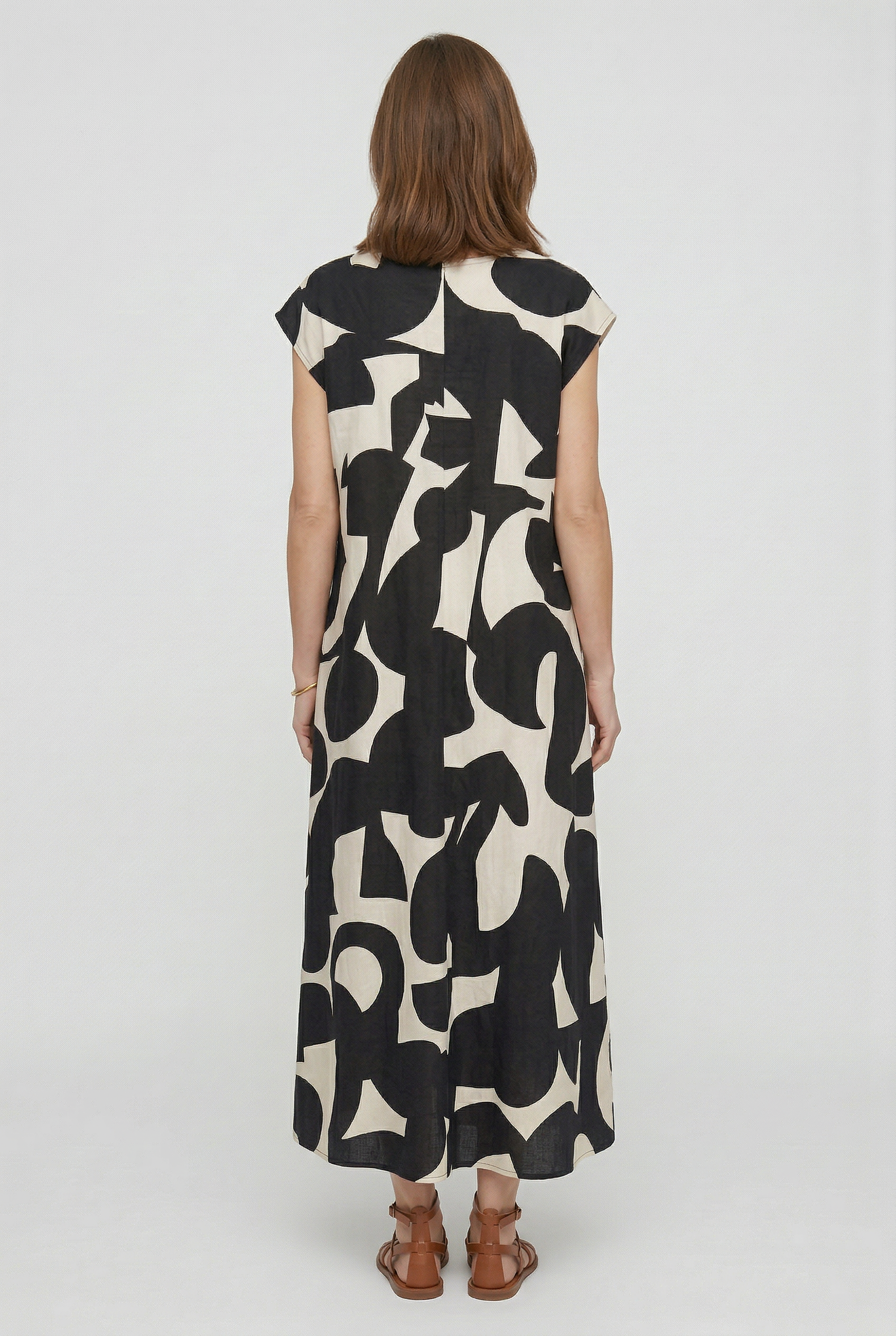 Heliorae - Lange jurk voor vrouwen met V-hals en abstracte print