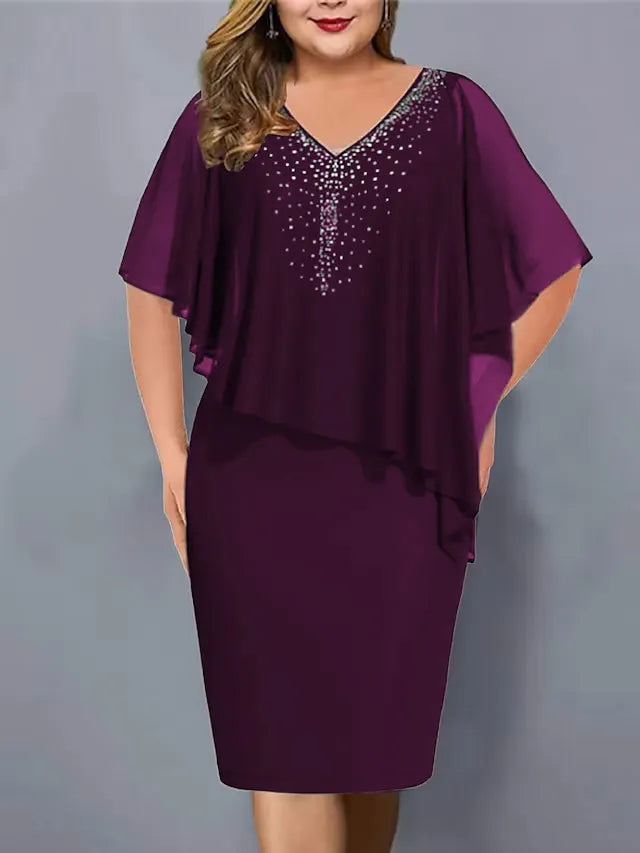 Lorenne - Damescape jurk met strass en chiffon overlay