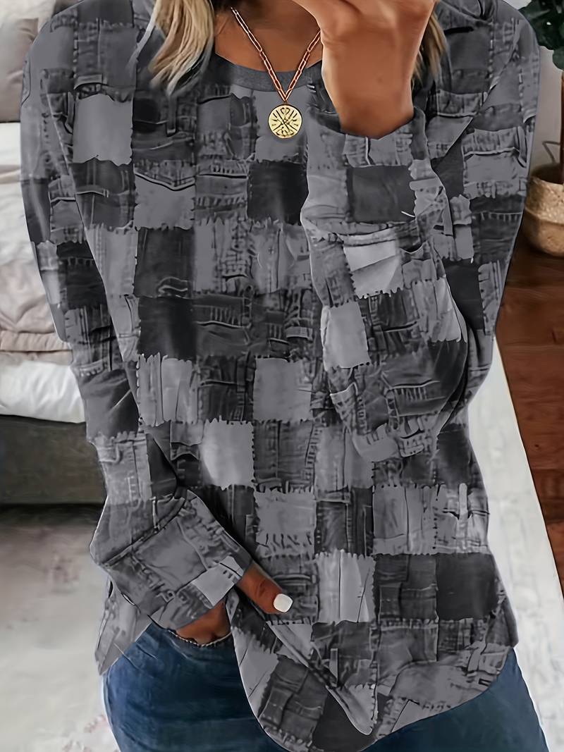 Pryselavine - Lange Top met Mouwen in Ruitpatroon, Comfortabel en Casual