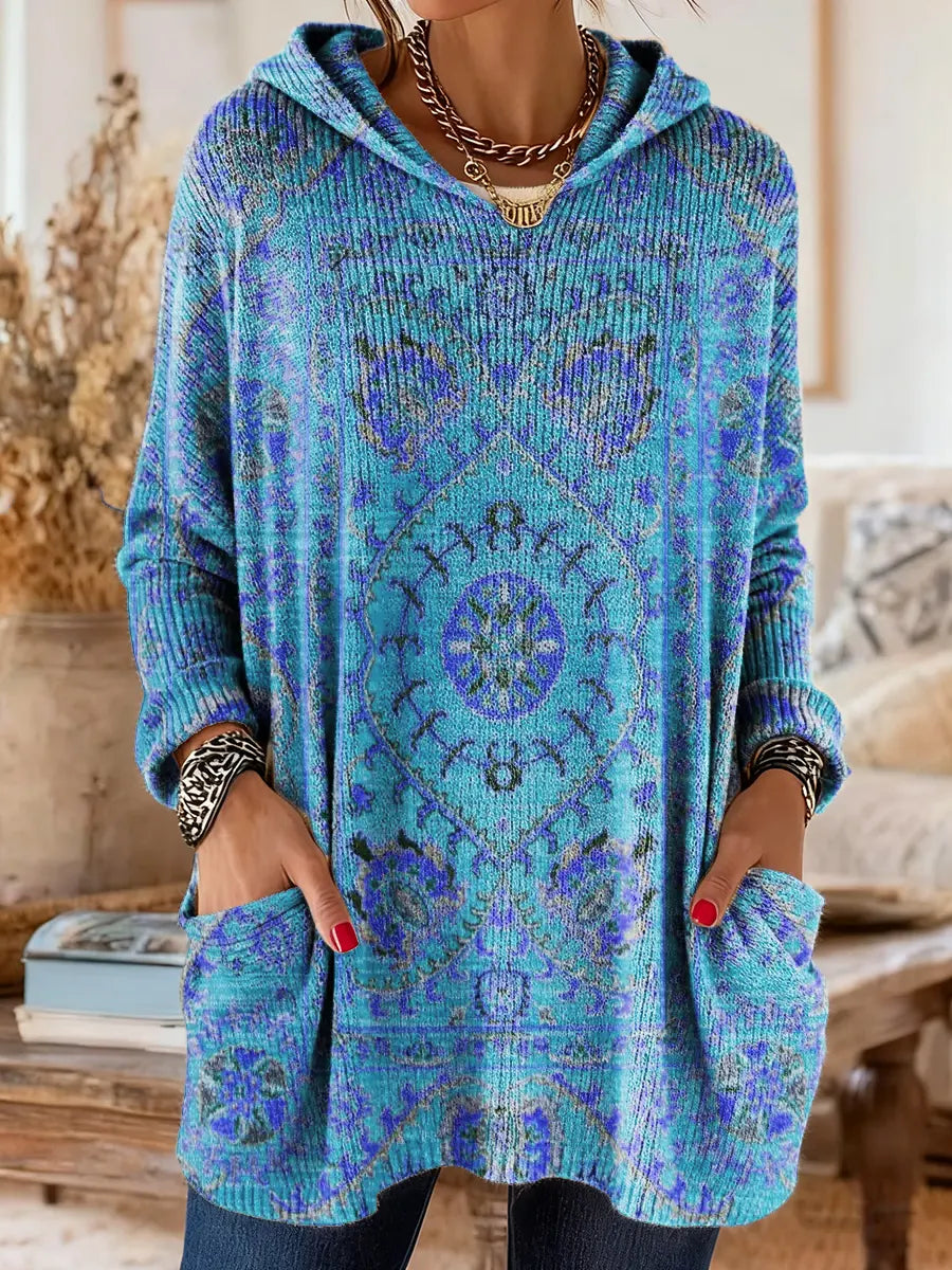 Hynessa - Dames tuniek met capuchon, gedrukte, losse, moderne casual stijl