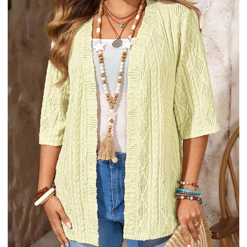 Enora - Dames opengehaakte cardigan met 3/4 mouwen