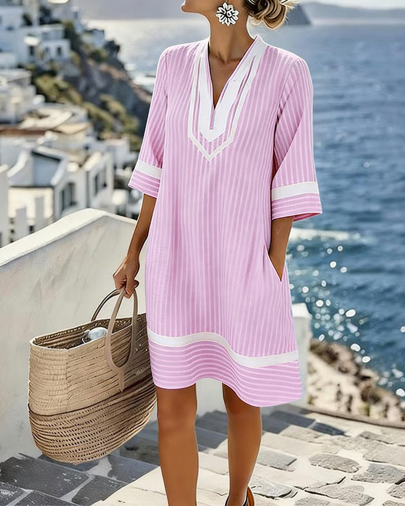 Telyxa - Damesjurk Vloeiende Streep V-hals Zomerstijl