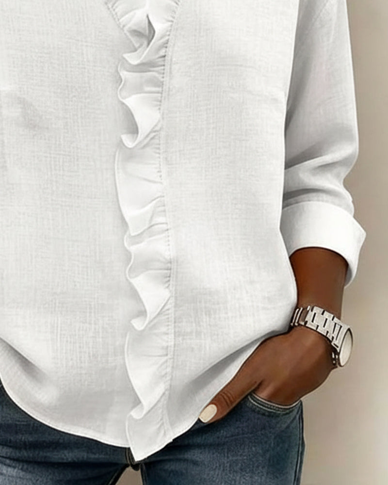 Elissavienne - Elegante Katoenen Blouse met Volants en V-Hals