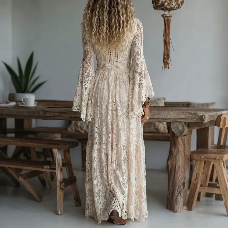 Mireis - Lange vintage jurk voor vrouwen in kant met zeemeermin snit
