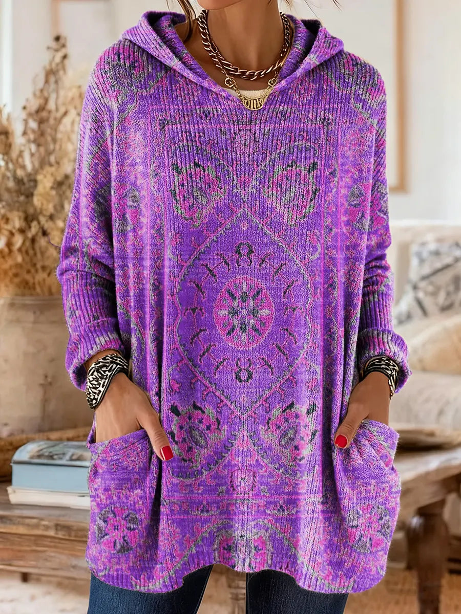 Hynessa - Dames tuniek met capuchon, gedrukte, losse, moderne casual stijl