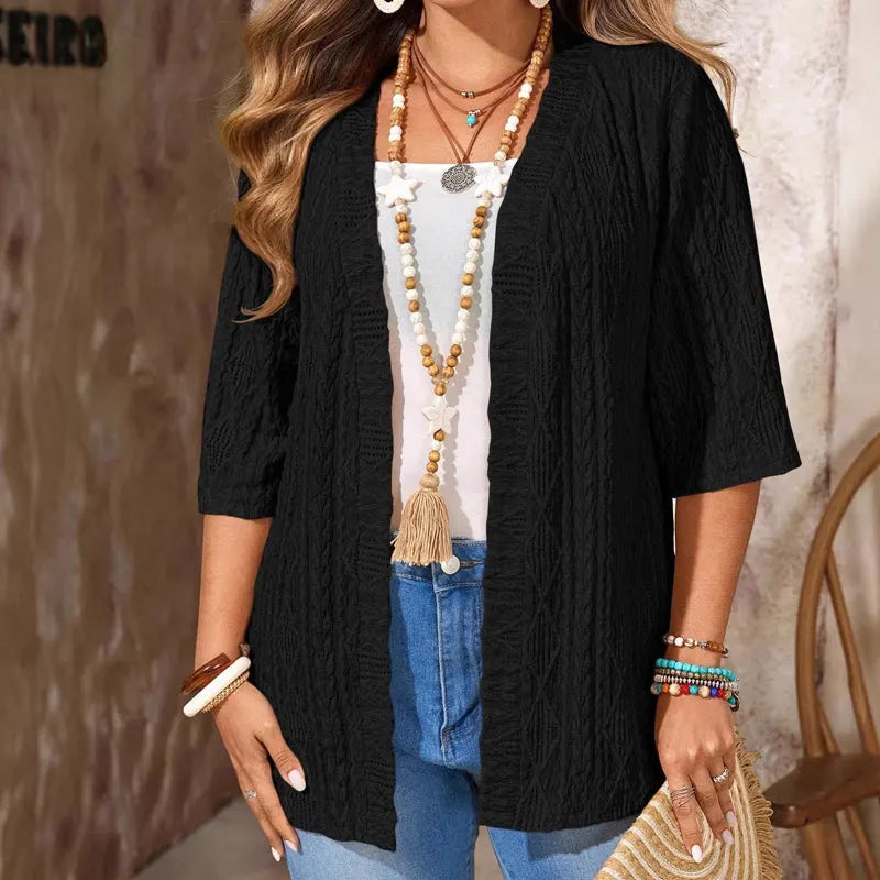 Enora - Dames opengehaakte cardigan met 3/4 mouwen
