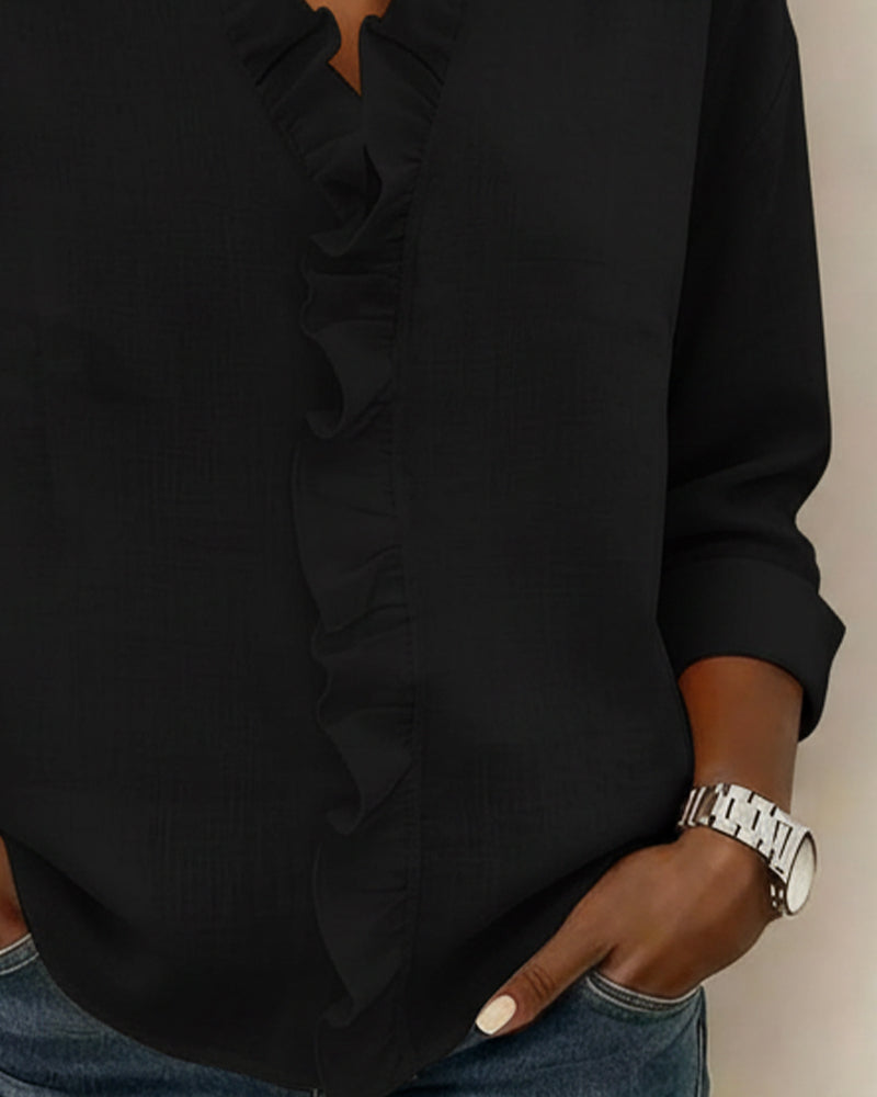 Elissavienne - Elegante Katoenen Blouse met Volants en V-Hals