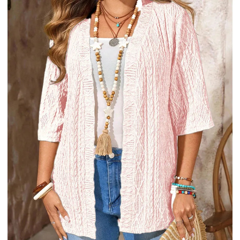 Enora - Dames opengehaakte cardigan met 3/4 mouwen