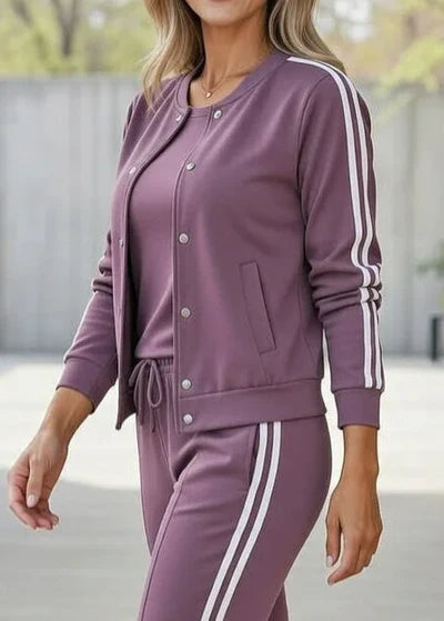 Quenith - Dames 3-Delige Set Sport Chic Jas Broek Elegante Strepen