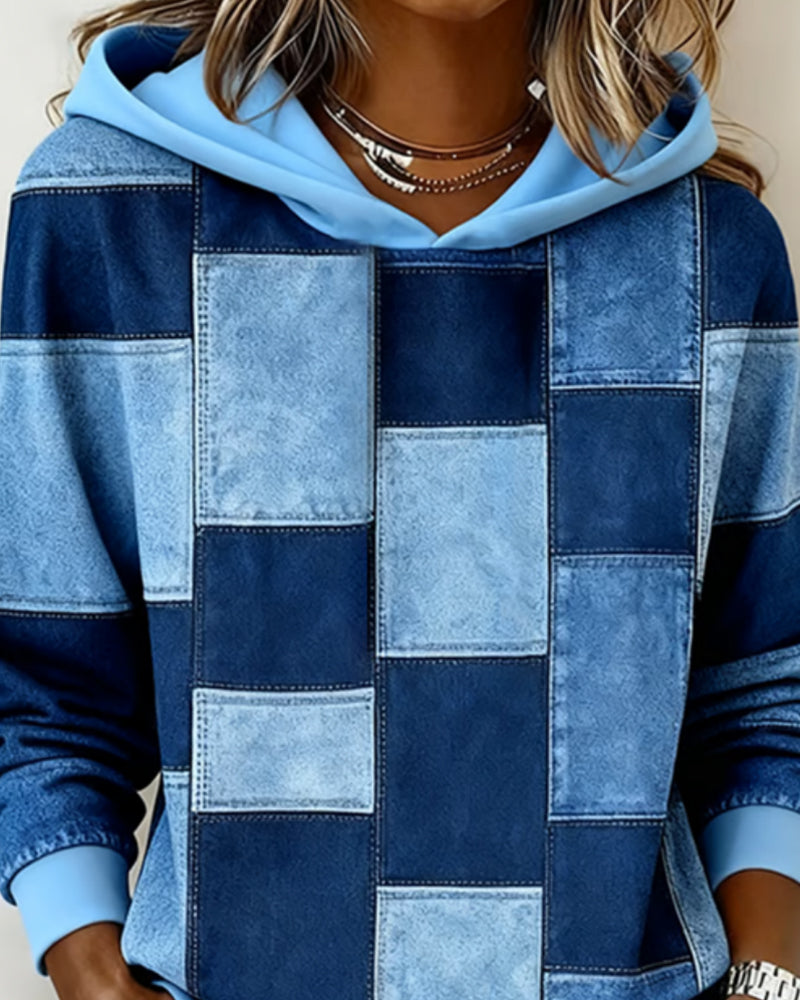 Gwenarissa - Moderne Denim Patchwork Hoodie
