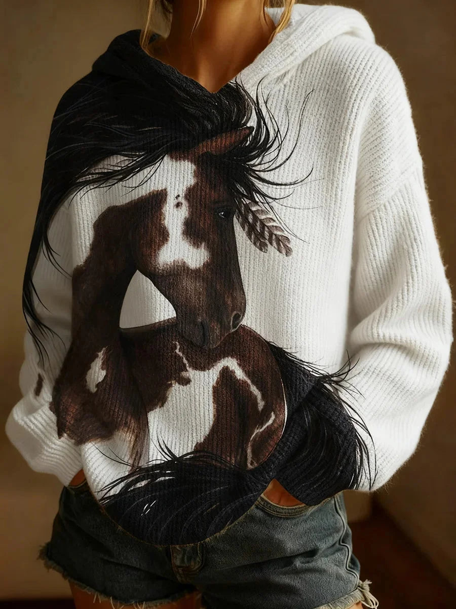 Elavienne - Casual Top met Retro Paardprint