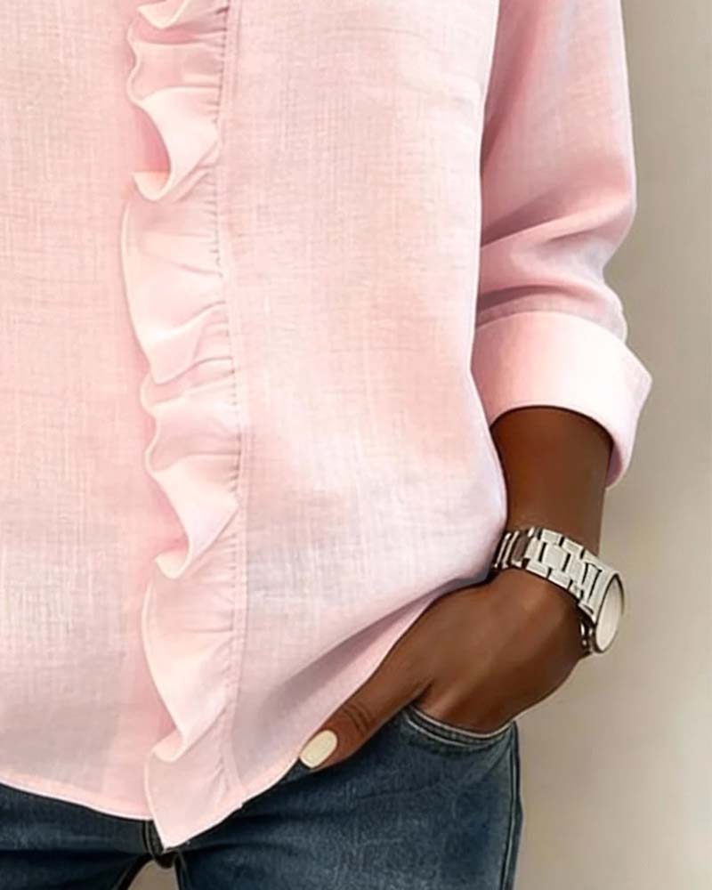 Elissavienne - Elegante Katoenen Blouse met Volants en V-Hals