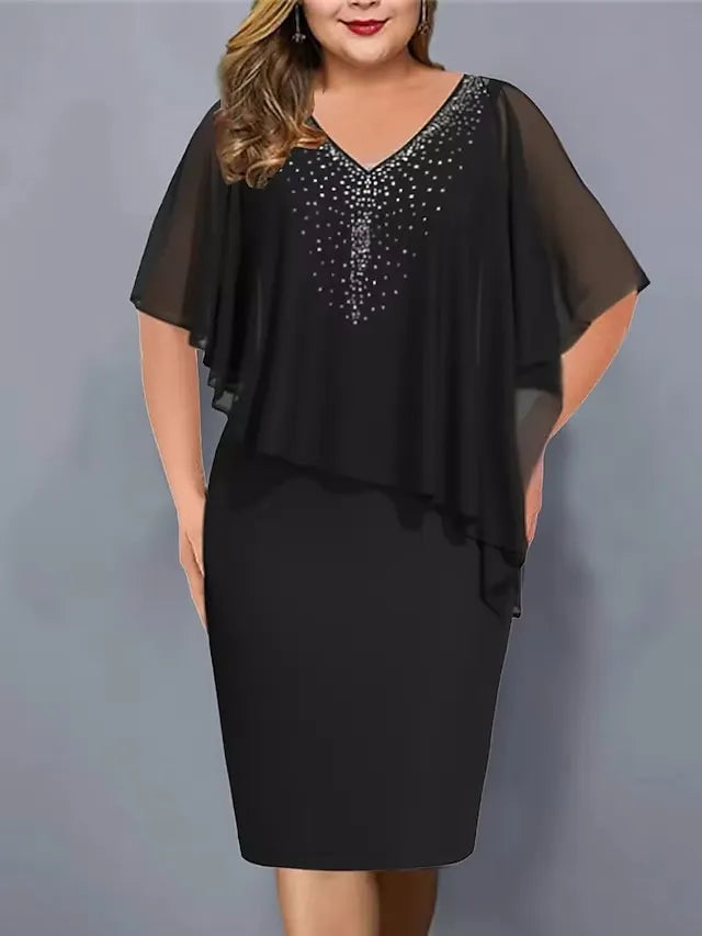 Lorenne - Damescape jurk met strass en chiffon overlay