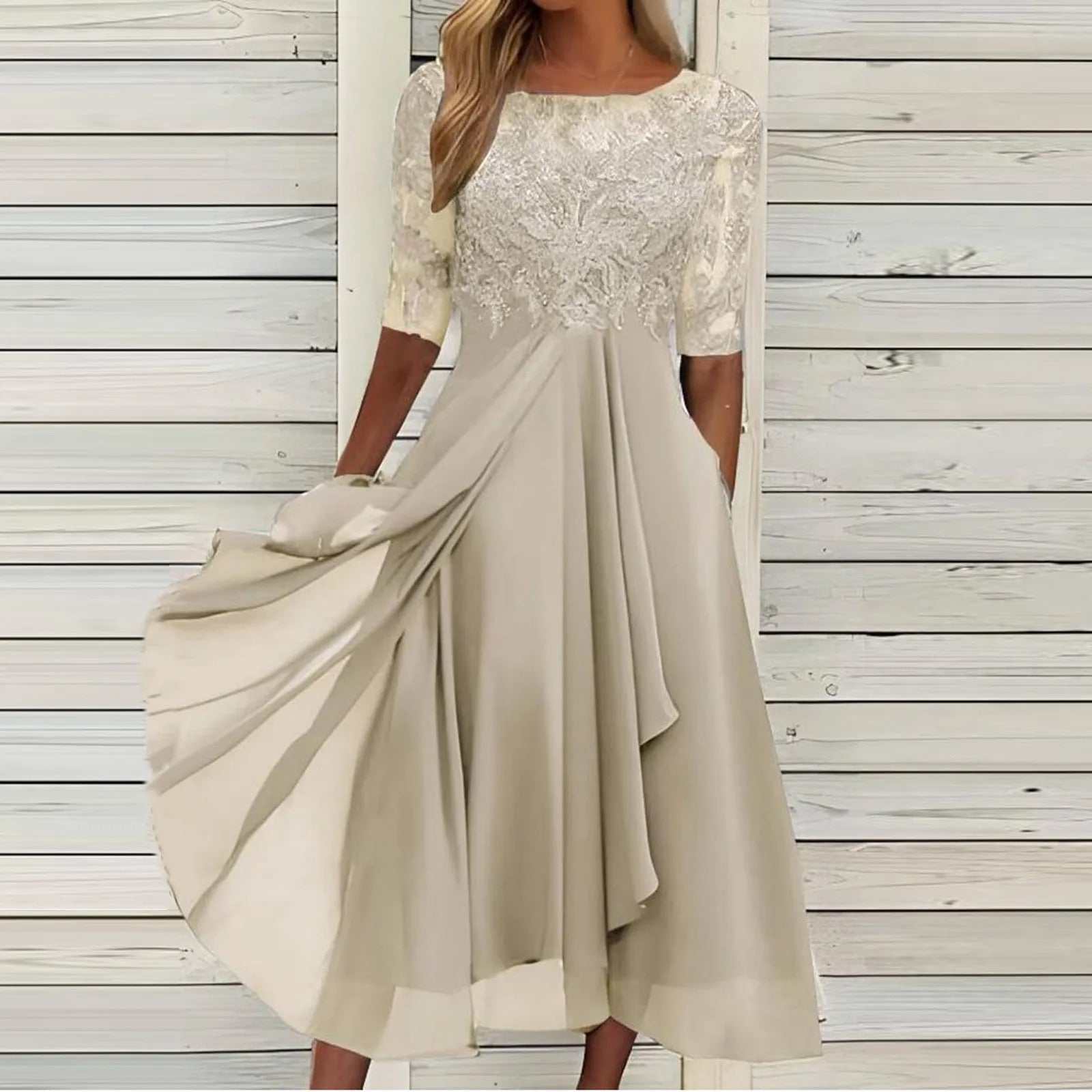 Amya - Elegante Geborduurde Chiffon Jurk