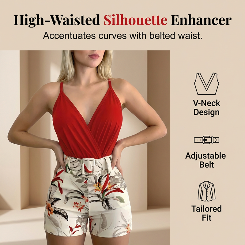 Talyndra - Elegante Tropische Set met Hoge Taille Short en V-Hals