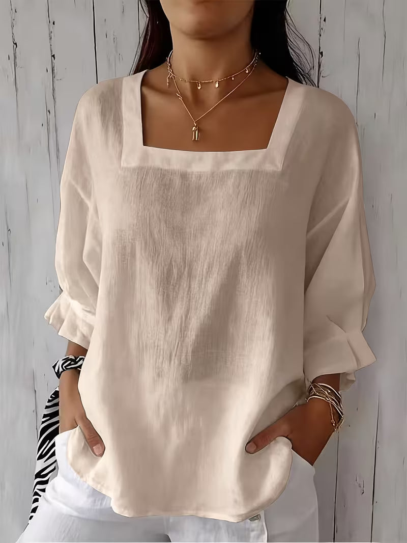 Renske - Damesblouse met vierkante hals en lange mouwen