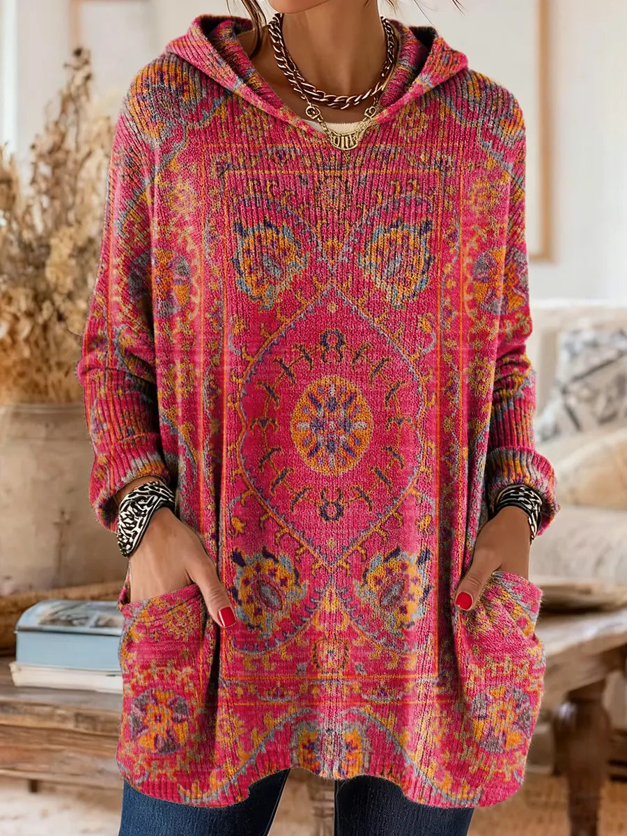 Hynessa - Dames tuniek met capuchon, gedrukte, losse, moderne casual stijl