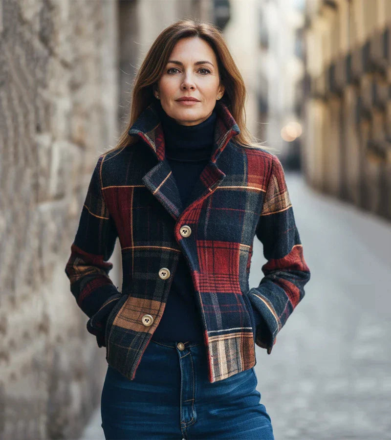 Dorinavessa - Vintage Geruite Warme Jas, Tijdloze Stijl