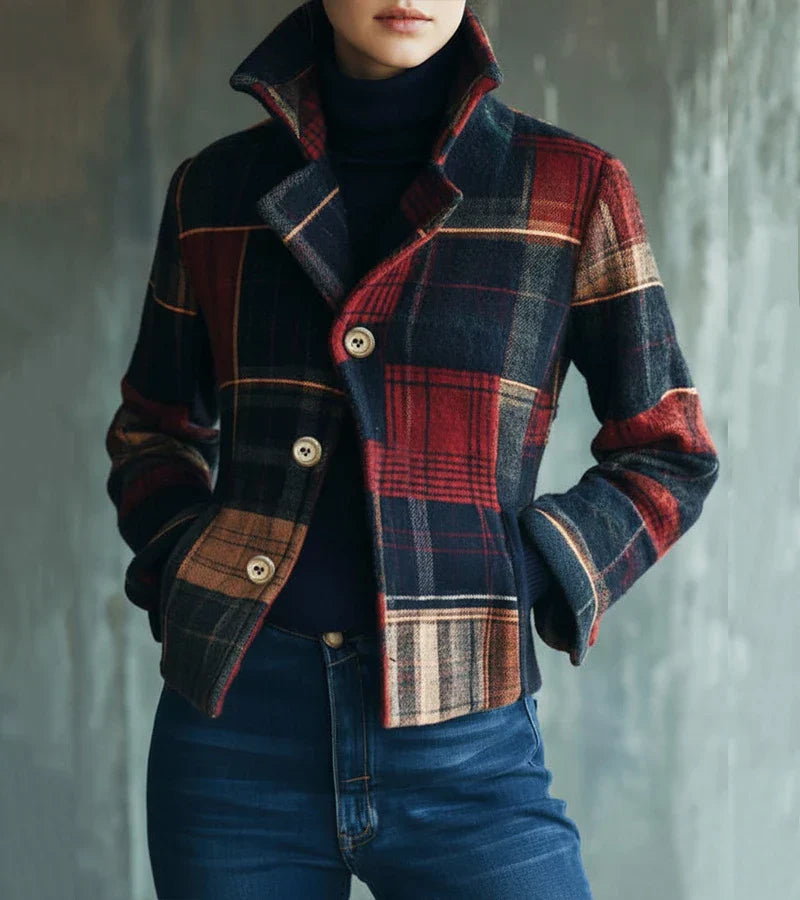 Dorinavessa - Vintage Geruite Warme Jas, Tijdloze Stijl