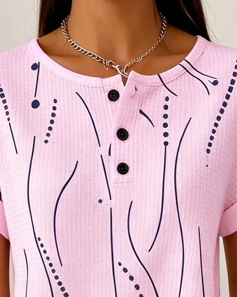 Zelynn - Dames T-shirt met korte mouwen en knopen