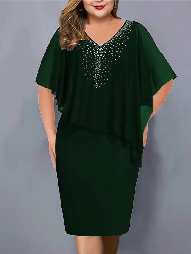 Lorenne - Damescape jurk met strass en chiffon overlay