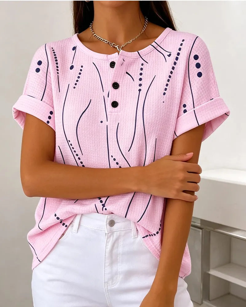Zelynn - Dames T-shirt met korte mouwen en knopen