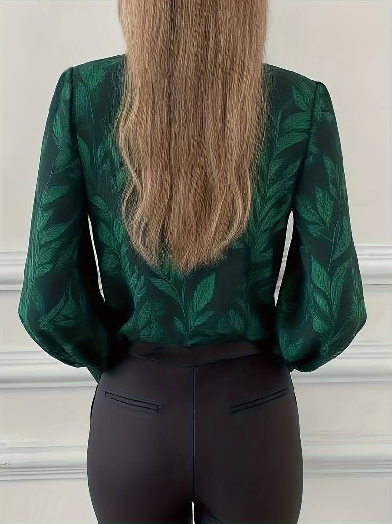 Heliviennea - Elegante Blouse met Lange Mouwen Bladerenprint