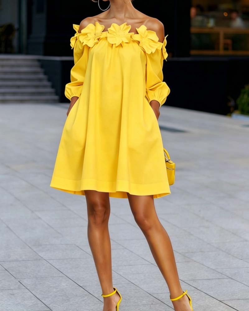 Valentijn - Elegante witte jurk met off-shoulder en 3D bloemen