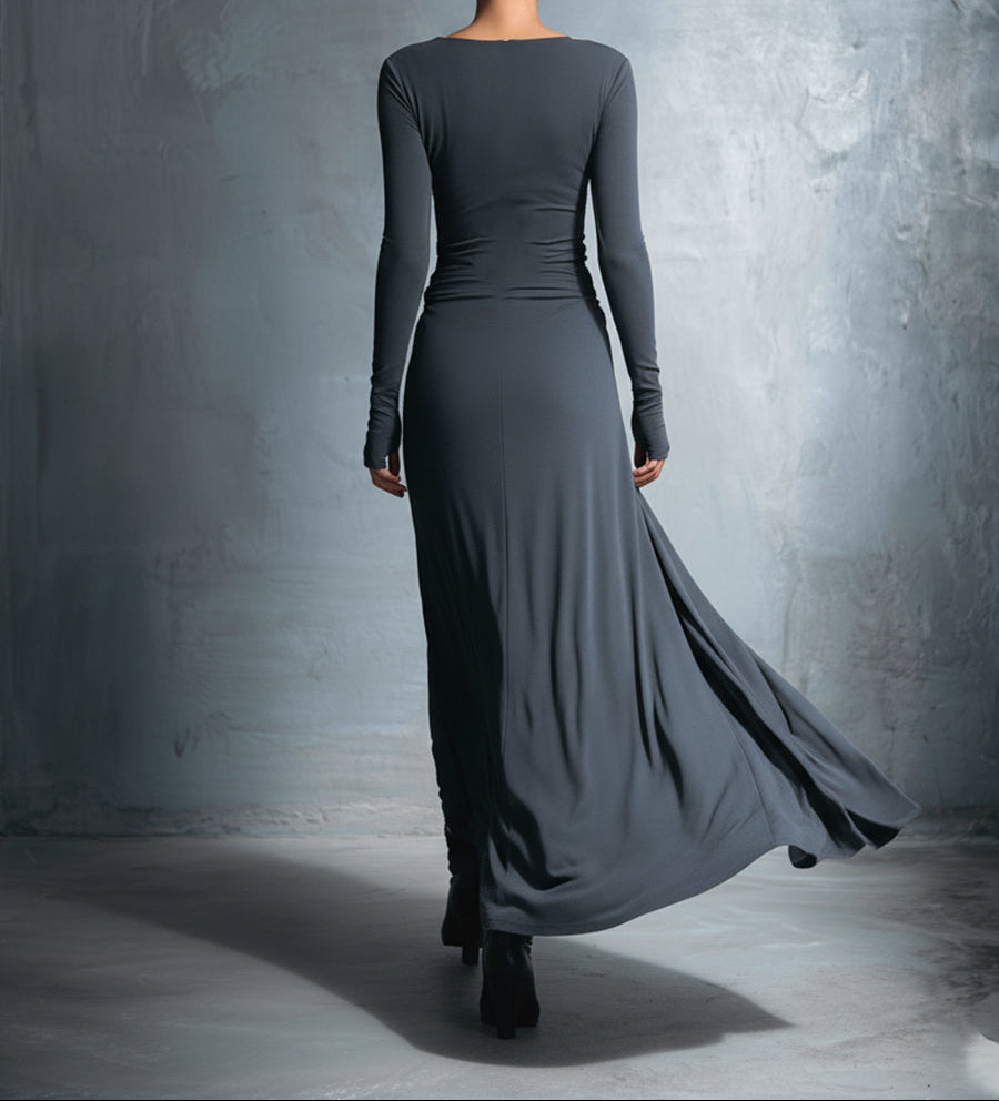 Queliravessa - Elegante Maxi Jurk met Zijdelingse Knoop