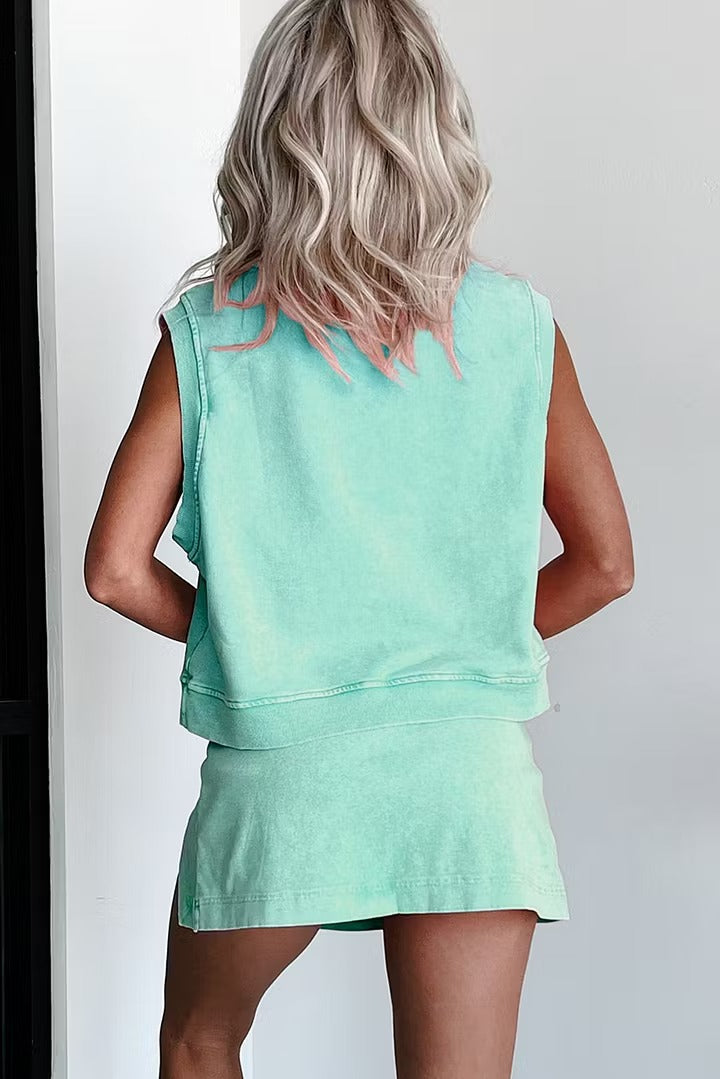 Tivoriah - Casual damesoutfit met mouwloos topje en gespleten shortrok