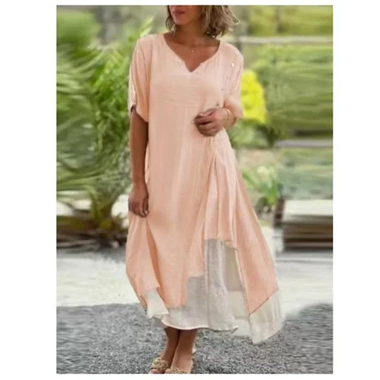Amabel - Asymmetrische tweedelige jurk met korte mouwen