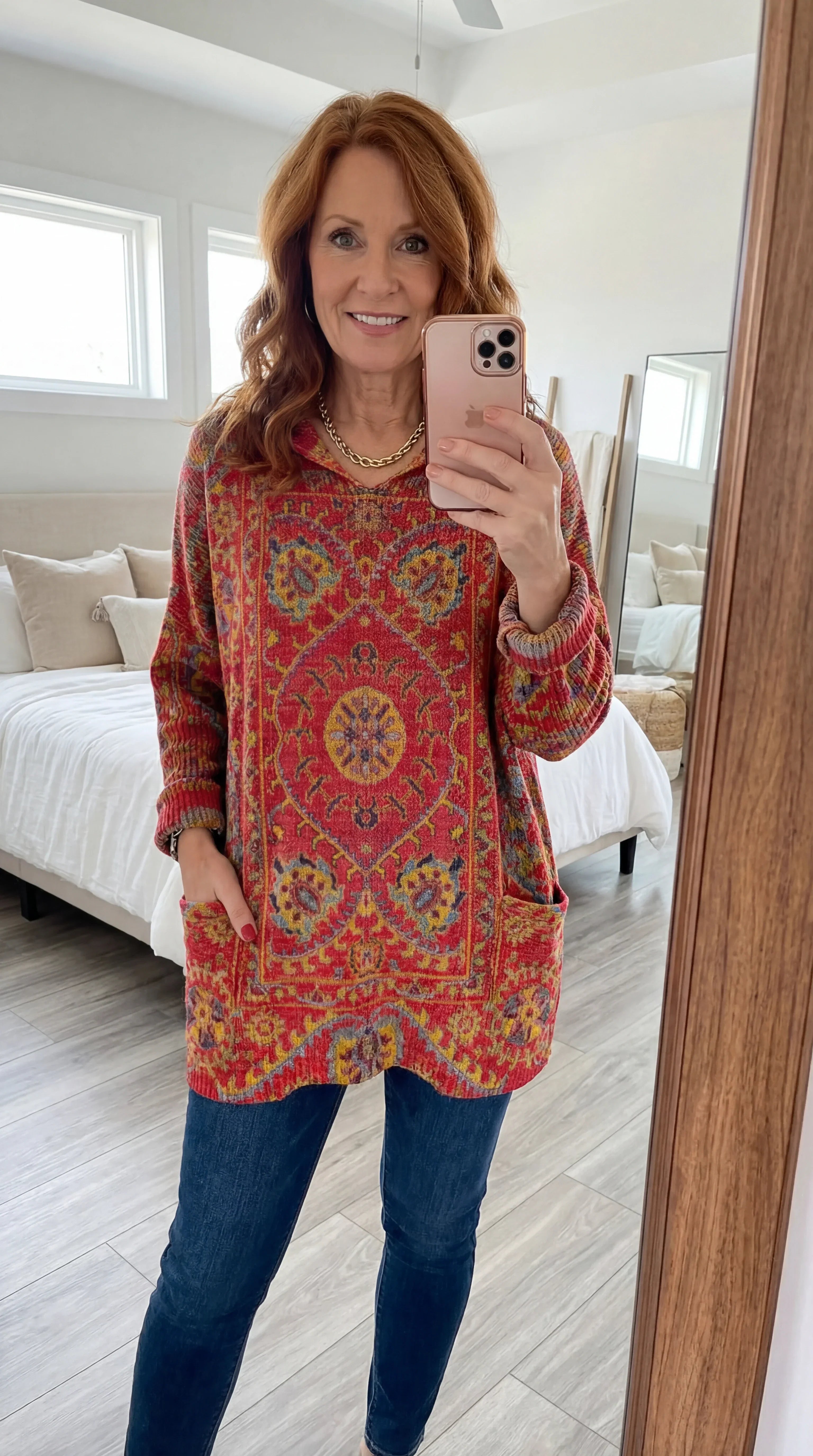 Hynessa - Dames tuniek met capuchon, gedrukte, losse, moderne casual stijl